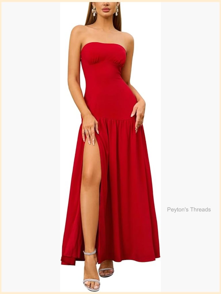 Elegant Strapless Slit Maxi Dress Tie Back Formal Long Dresses Women 2025